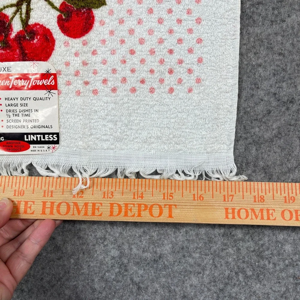 Vintage Town House Kitchen Terry Towel Cherry Polka Dot Fringed MCM 50s USA
